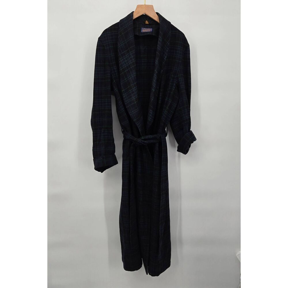 Pendleton Wool Plaid Robe Size Medium Vintage Green Blue